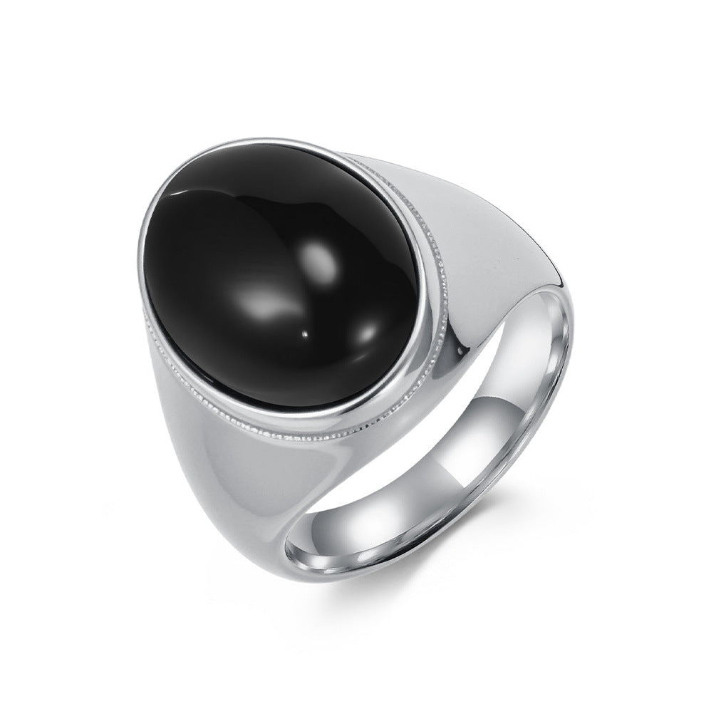Planderful Tiger Eye Ring Titanium Steel Inlaid Natural Stone For Men Index Finger Jewelry Trendy Luxury