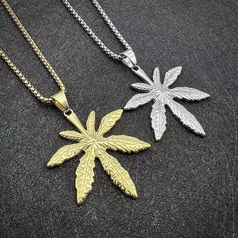 Steel Necklace – Minimalist Maple Leaf Tag Pendant