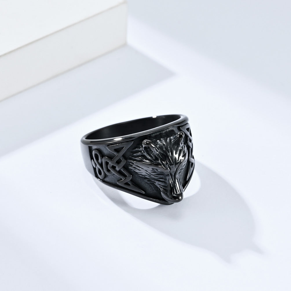 Celtic Wolf Titanium Steel Ring for Men in Nordic Style