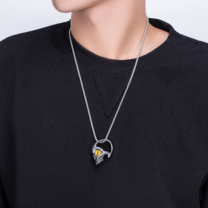 Steel Necklace - Statement Skull Eye Retro Hip Hop Style Niche Accessory Planderful