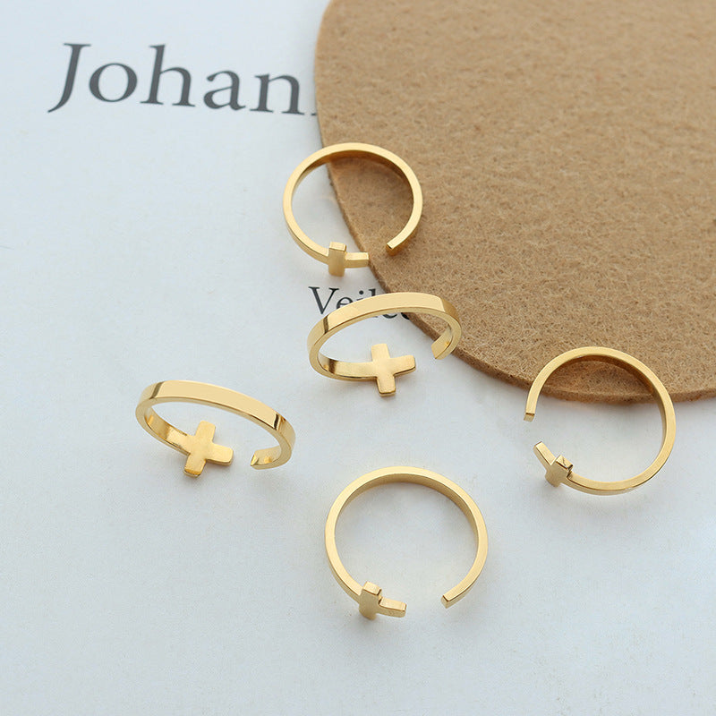 Luxurious Gold-Plated Titanium Steel Open Ring Set for Couples