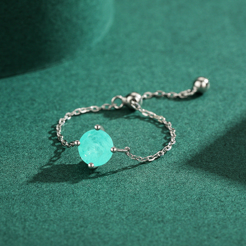 Adjustable Sterling Silver Ring with Round Imitation Palaiba Tourmaline