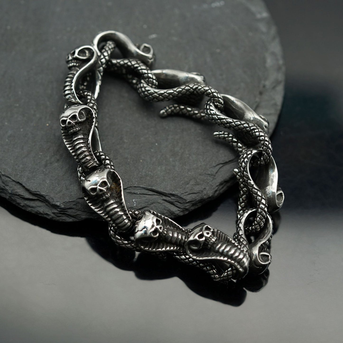 Planderful Skull Cobra Stainless Steel Bracelet for Men Unisex Punk Style Protection Statement