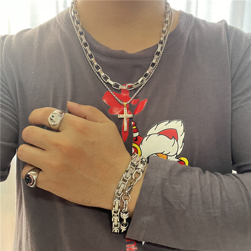 Personalized Retro Titanium Steel Cross Pendant Necklace for Men - Trendy Stainless Steel Design