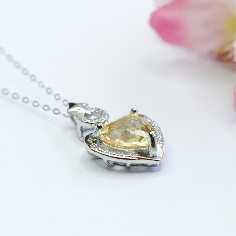 Citrine Heart & Star Silver Pendant — No Chain
