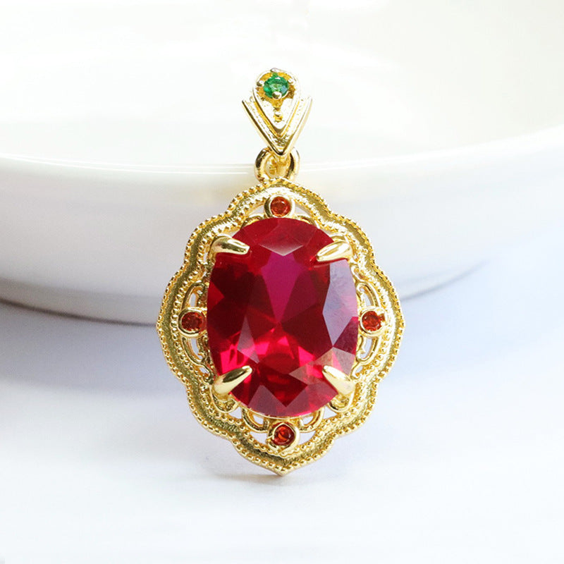 Lab-Grown Ruby Claw-Set Faceted Pendant — No Chain