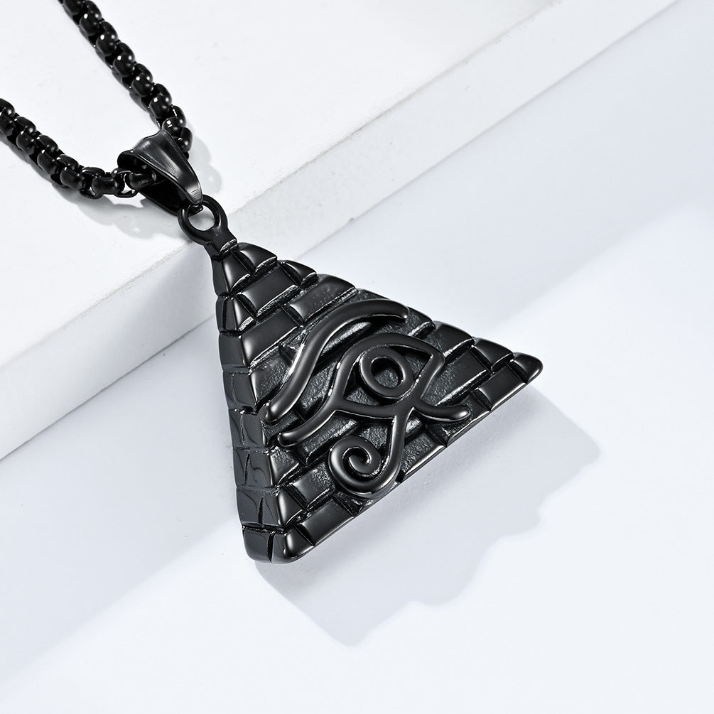 Ancient Egyptian Pyramid Eye of Horus Titanium Steel Necklace