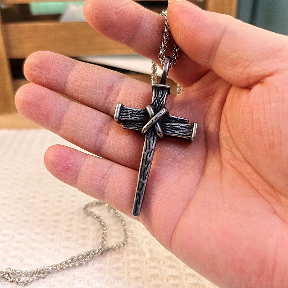 Revival Gothic Wooden Stake Cross Pendant – Men's Necklace Accessory
