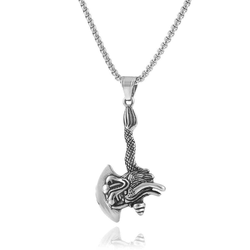 Trendy Titanium Steel Dragon Axe Pendant Necklace for Men and Women - Personalized Punk Retro Design