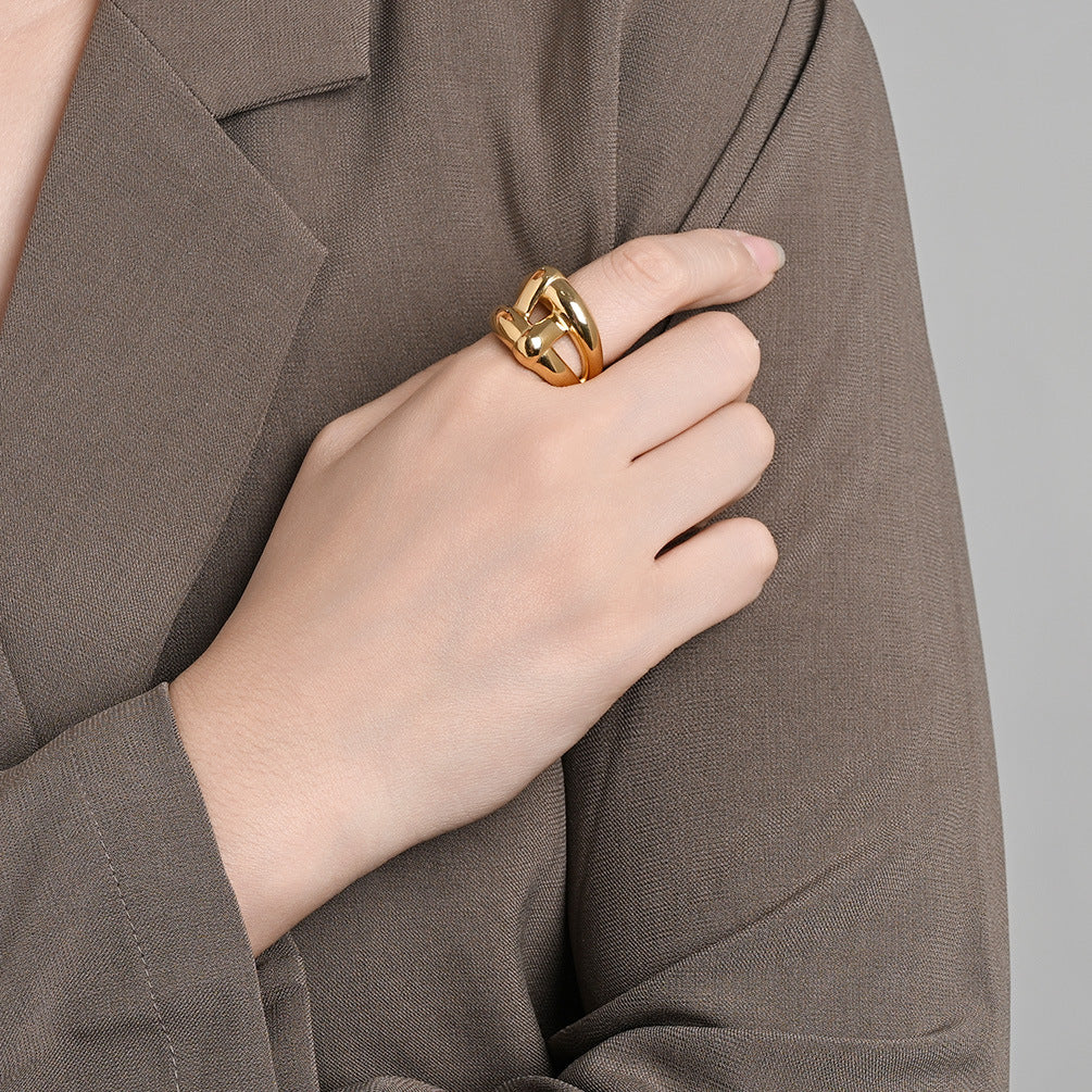 Planderful Everyday Genie Minimalist Ring for Women Irregular Wide Cross Design Trendy Statement Piece