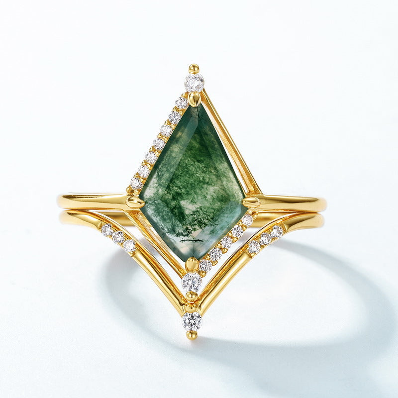 S925 Sterling Silver Moss Agate Kite Stacking Ring