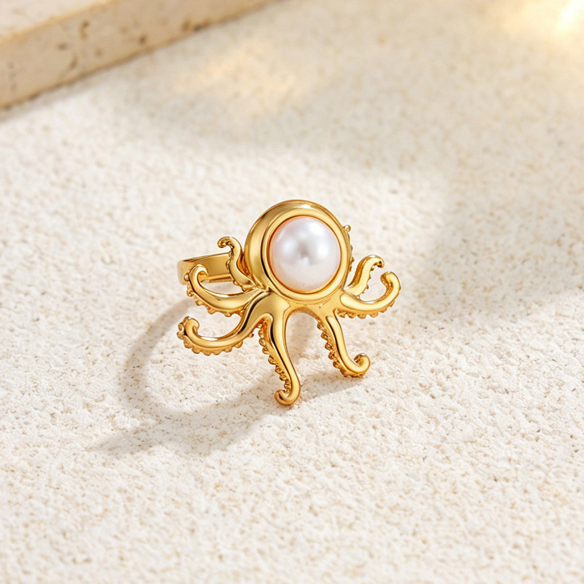 Planderful Ocean Starfish Ring With Imitation Pearl Adjustable Stainless Steel Statement Beach Jewelry For Women