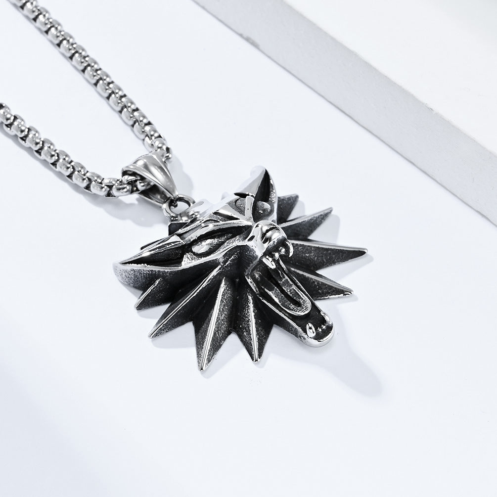 Planderful Witcher 3 Demon Hunter Wolf Head Necklace Stainless Steel Men's Jewelry