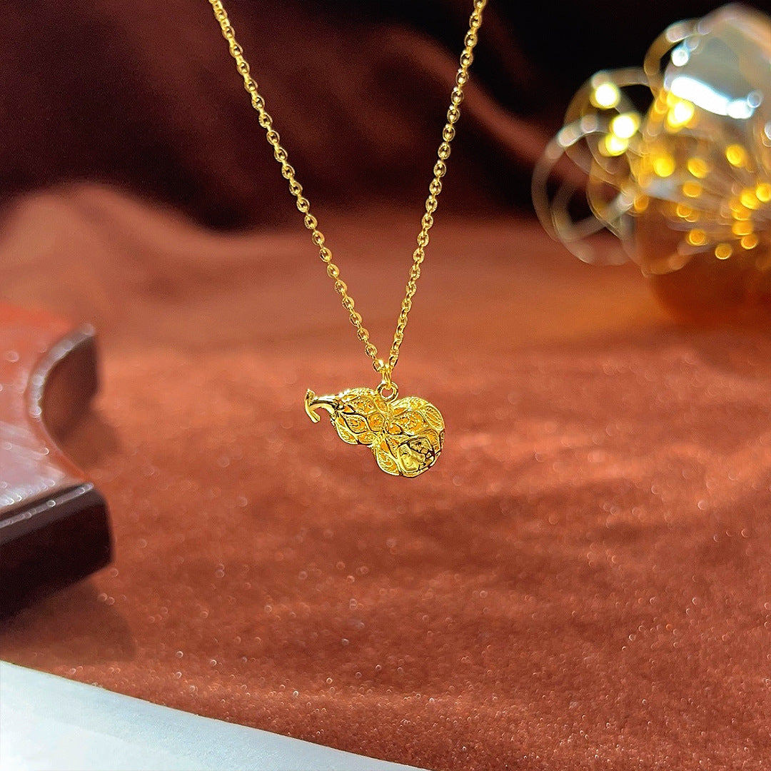 S925 Sterling Silver Hollow Filigree Gourd Necklace Women's Trendy Collarbone Chain