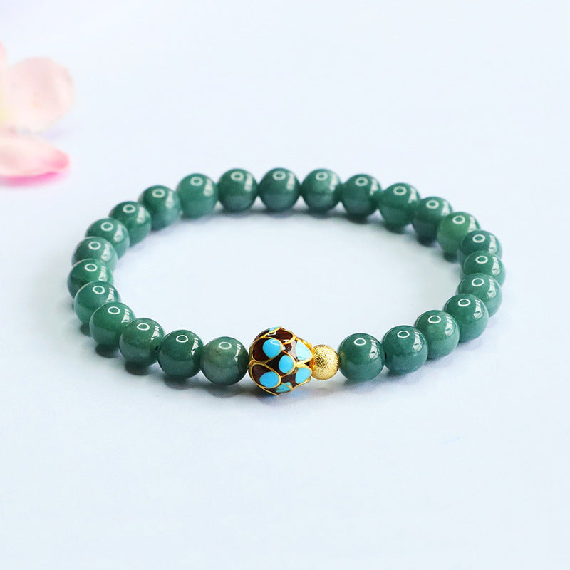 Blue Water Jadeite Lotus Beaded Bracelet