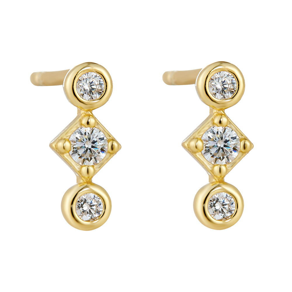 S925 Sterling Silver Geometric Diamond Set Fashion Stud Earrings