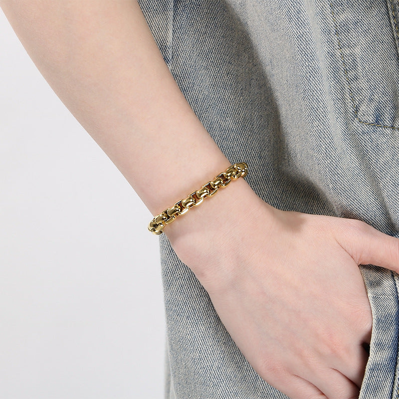8mm Stainless Steel Square Pearl Round Buckle Unisex Bracelet Business Style