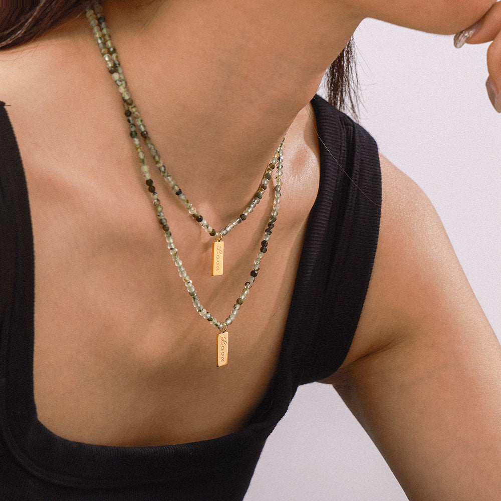 Elegant Handcrafted Olivine Necklace with Gold-Plated Titanium Steel Pendant