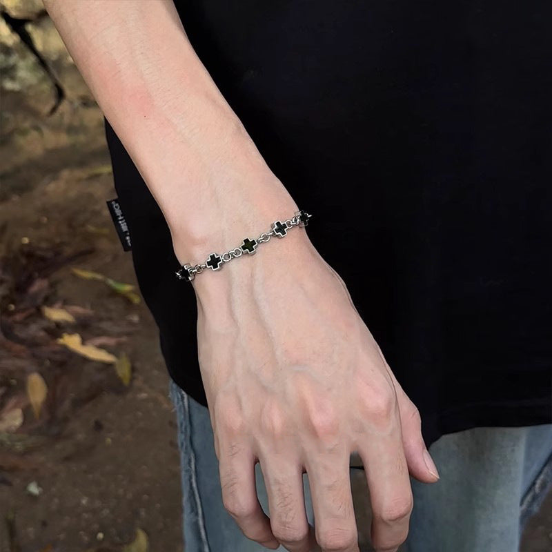 Planderful Jewelry Cross Bracelet In Steel Black And White Splice For Women And Men High End Fashion