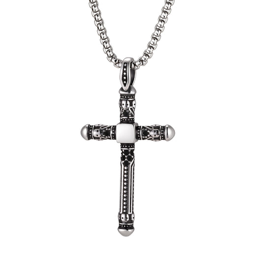 Pattern Stainless Steel Black Zirconium Design Hip Hop Cross Item Necklace