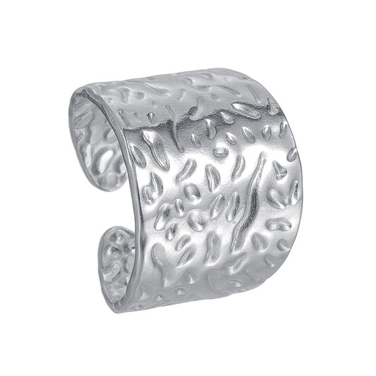 Planderful Stainless Steel Wide Open Ring With Irregular Texture Adjustable Unisex Statement Jewelry For Women And Men