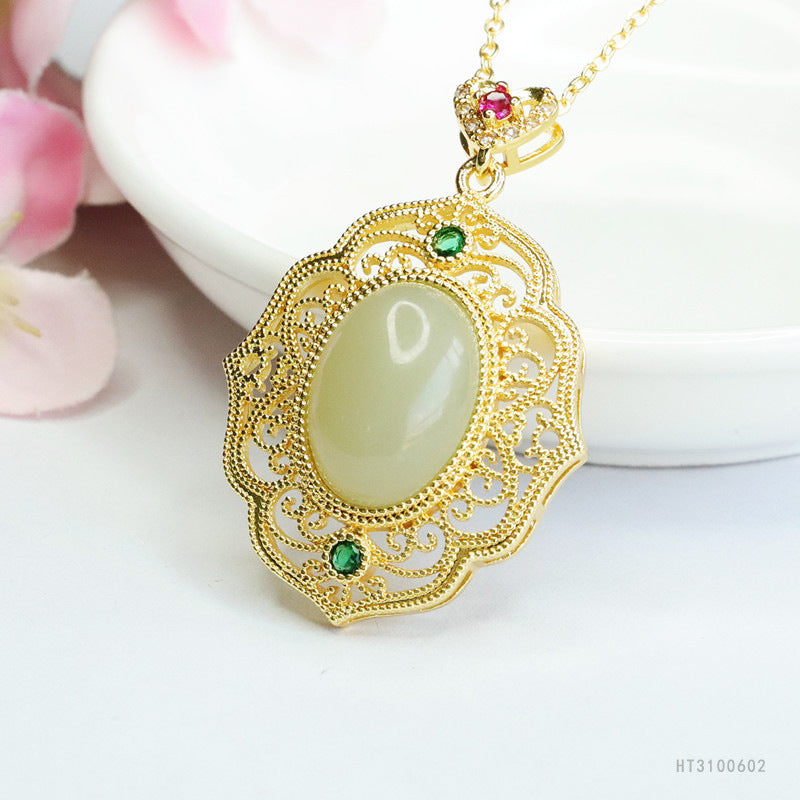 Hetian Jade Oval Heart-Bail Pendant — No Chain