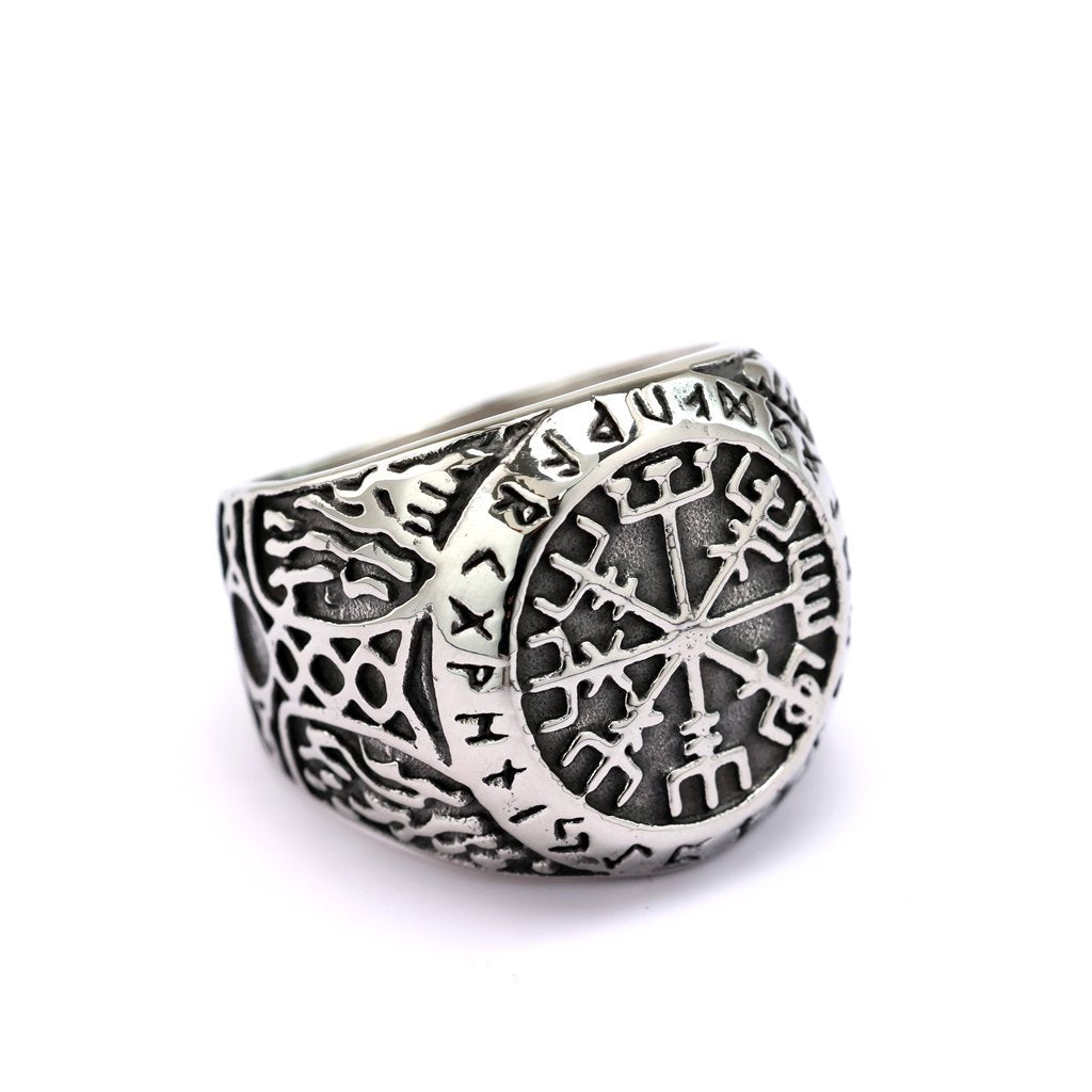 Planderful Viking Rune Compass Ring For Men Solid Stainless Steel Retro European American Style