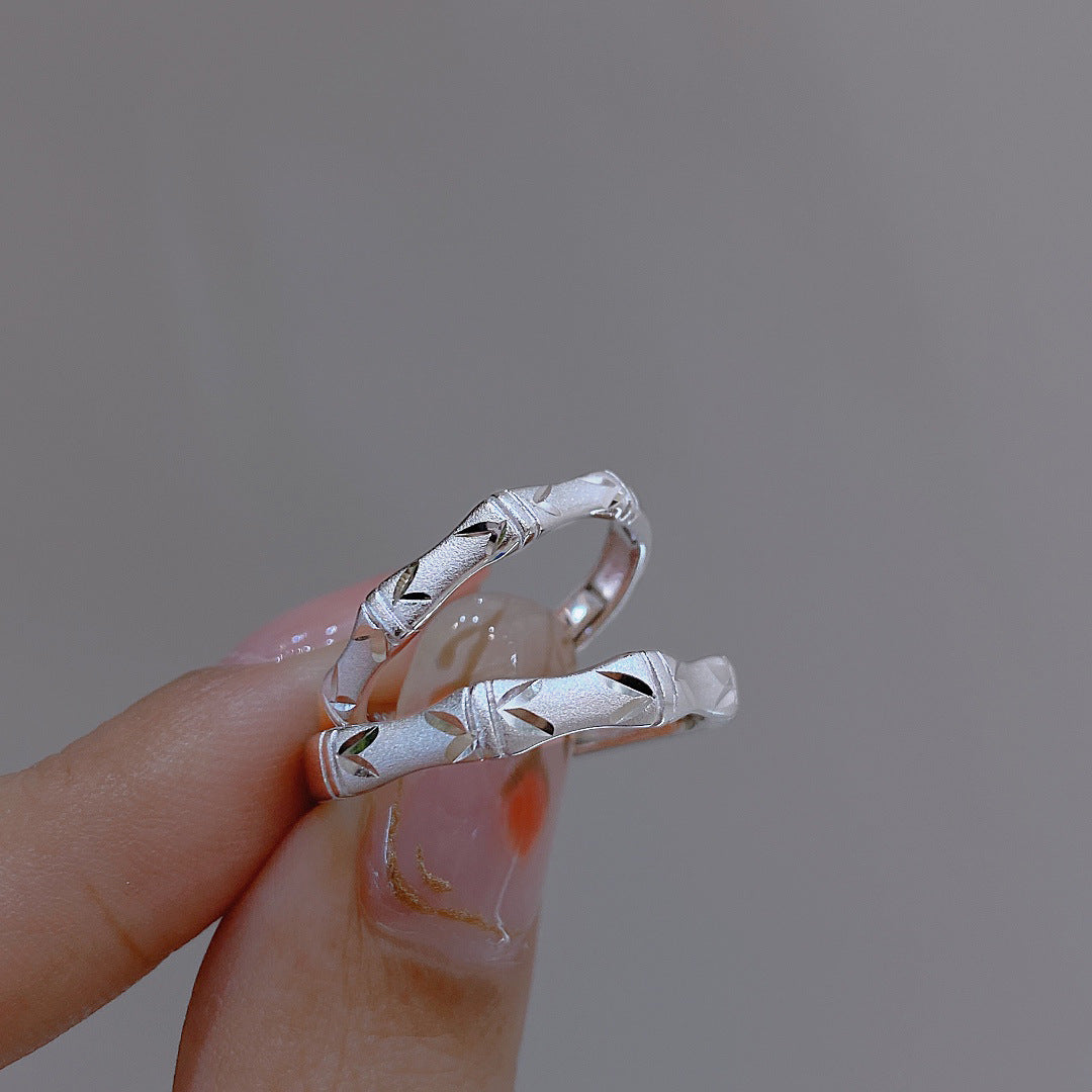 S925 Sterling Silver Bamboo Leaf Couple Ring — Adjustable