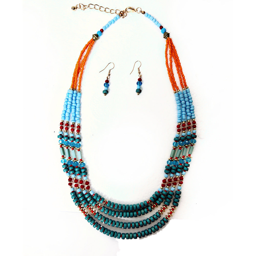 Bohemian Melange Glass Beaded Necklace and Earring Set