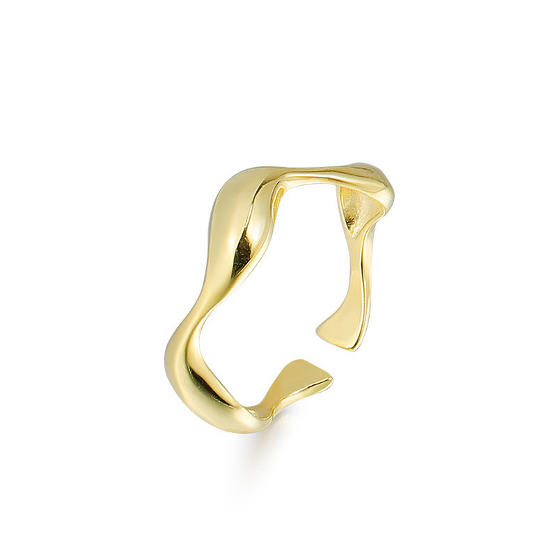 Irregular Wave Polished Opening Sterling Silver Ring