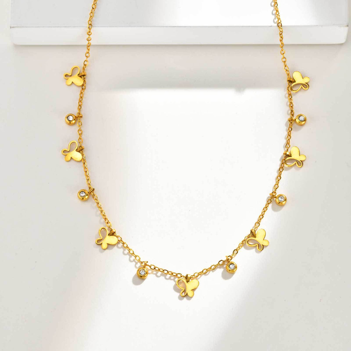Stainless Steel Geometric Star Flat Cross Chain Water Drop Hollow Butterfly Zircon Necklace