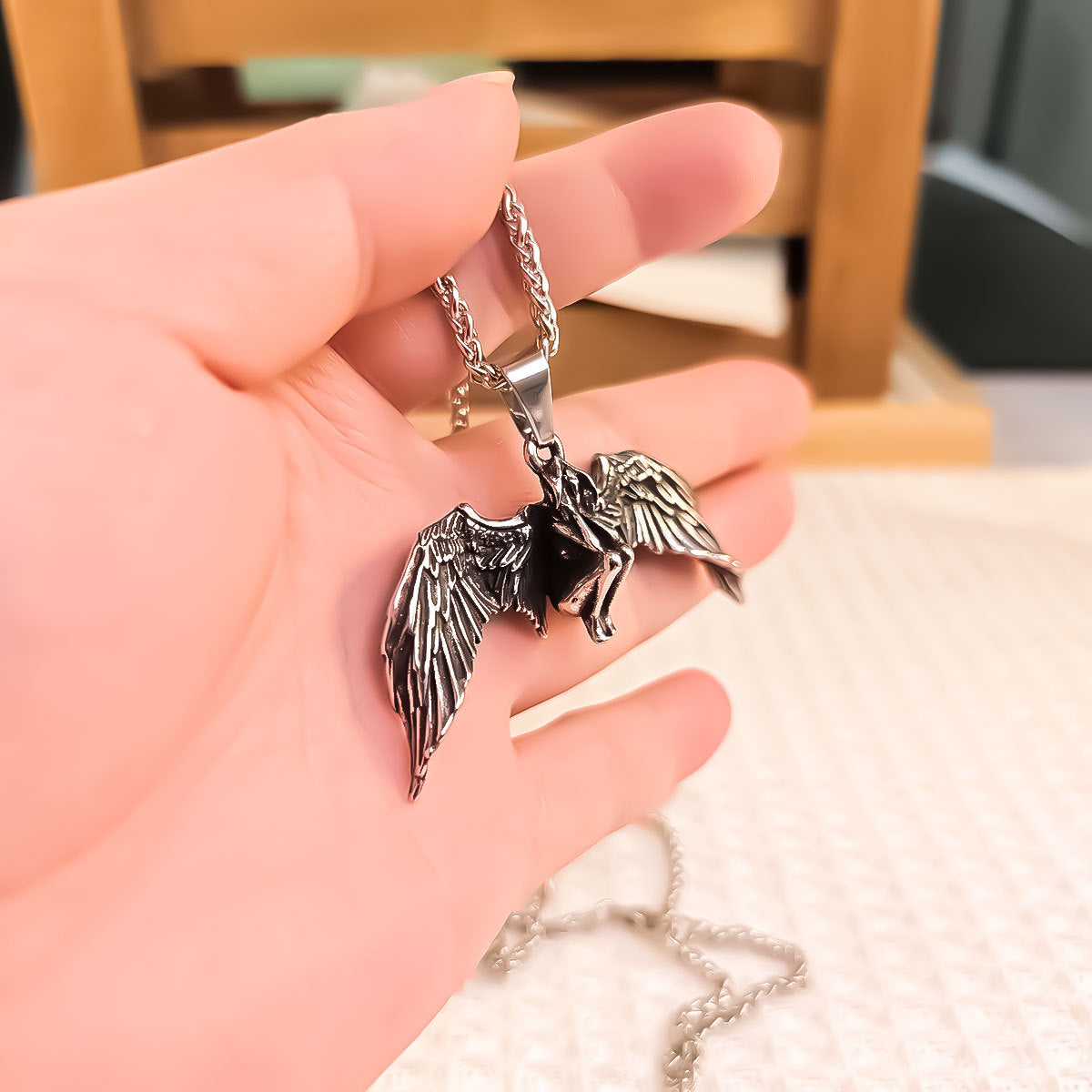 Stainless Steel Men's Pendant – Meditation Fallen Angel Necklace Pendant