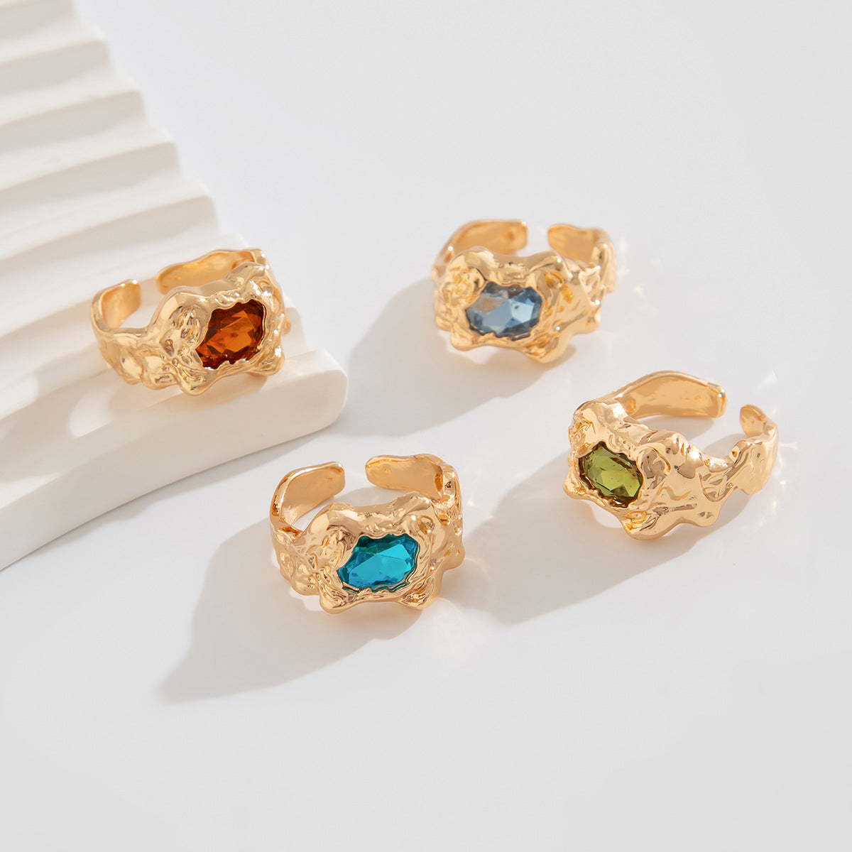 Planderful Collection Vienna Verve Zircon Gem Ring Set Geometric Lava Inlaid Statement Jewelry For Women
