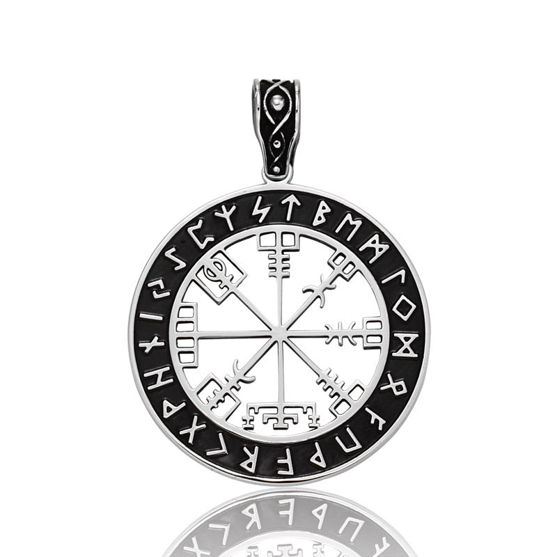 Nordic Viking Rune Titanium Steel Pendant - Double-Sided Precision Casting with Electroplated Black Finish for Men