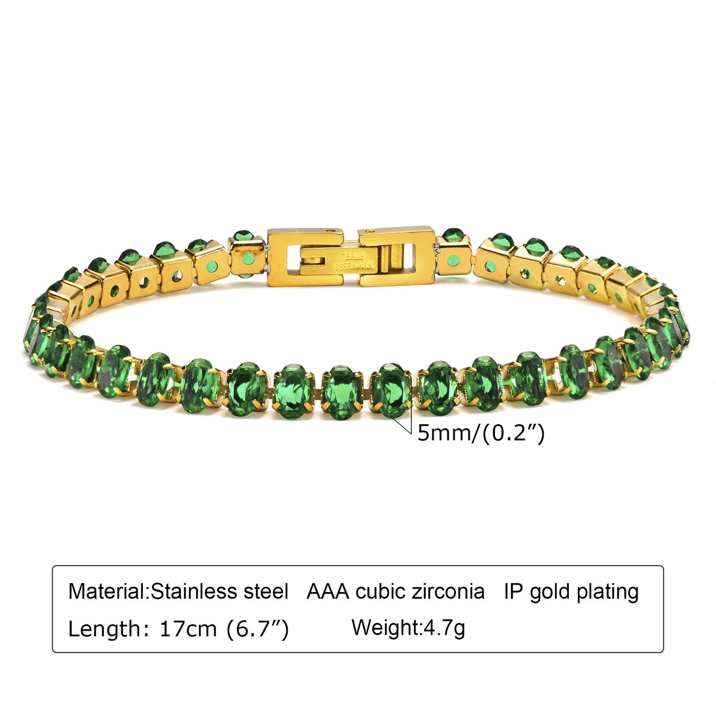 Tennis Bracelet Necklace, Stainless Steel Green Zircon Jewelry