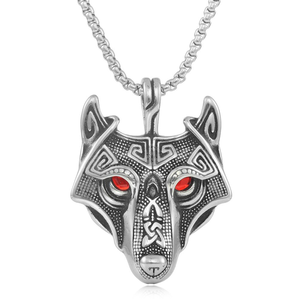 European And American Stainless Steel Wolf Eye Pendant Men's Necklace