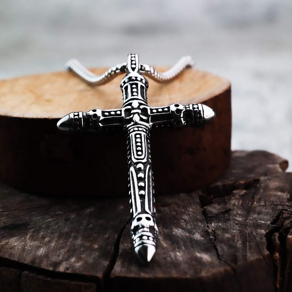 New Titanium Steel Retro Cross Necklace Pendant for Men