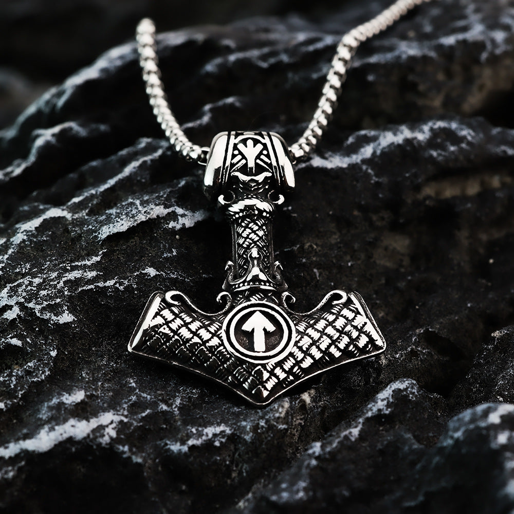 European And American Retro Jewelry Stainless Steel Men's Necklace Viking Thor's Hammer Pendant
