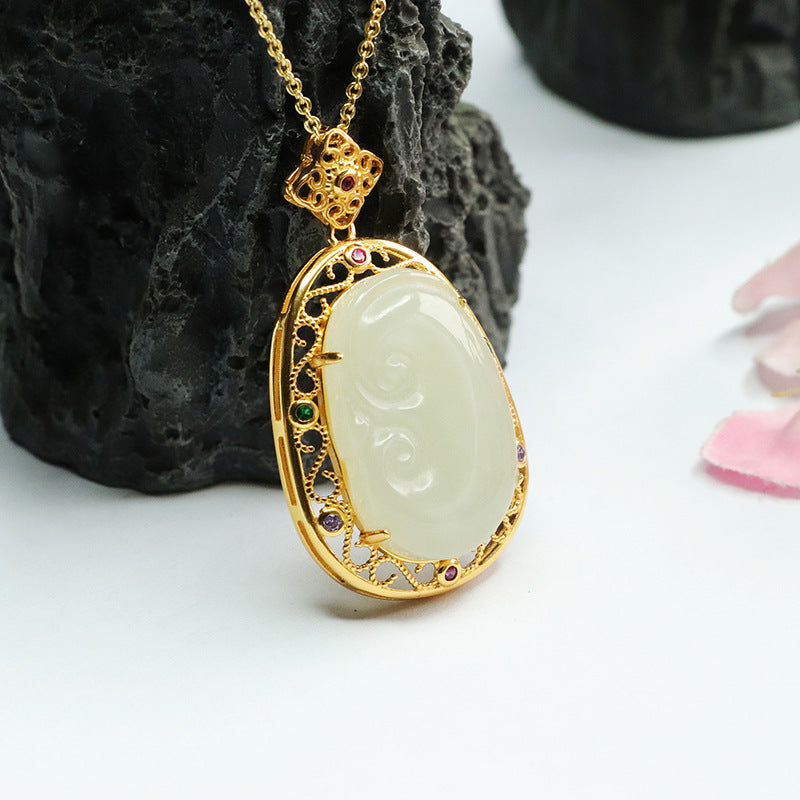 Jade Ruyi Necklace with Sterling Silver Pendant from Hotan