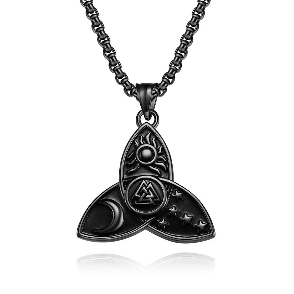 Planderful Nordic Celtic Triangle Knot Necklace Titanium Steel Pendant For Mythical Odin Star Moon Sun Trinity Lovers