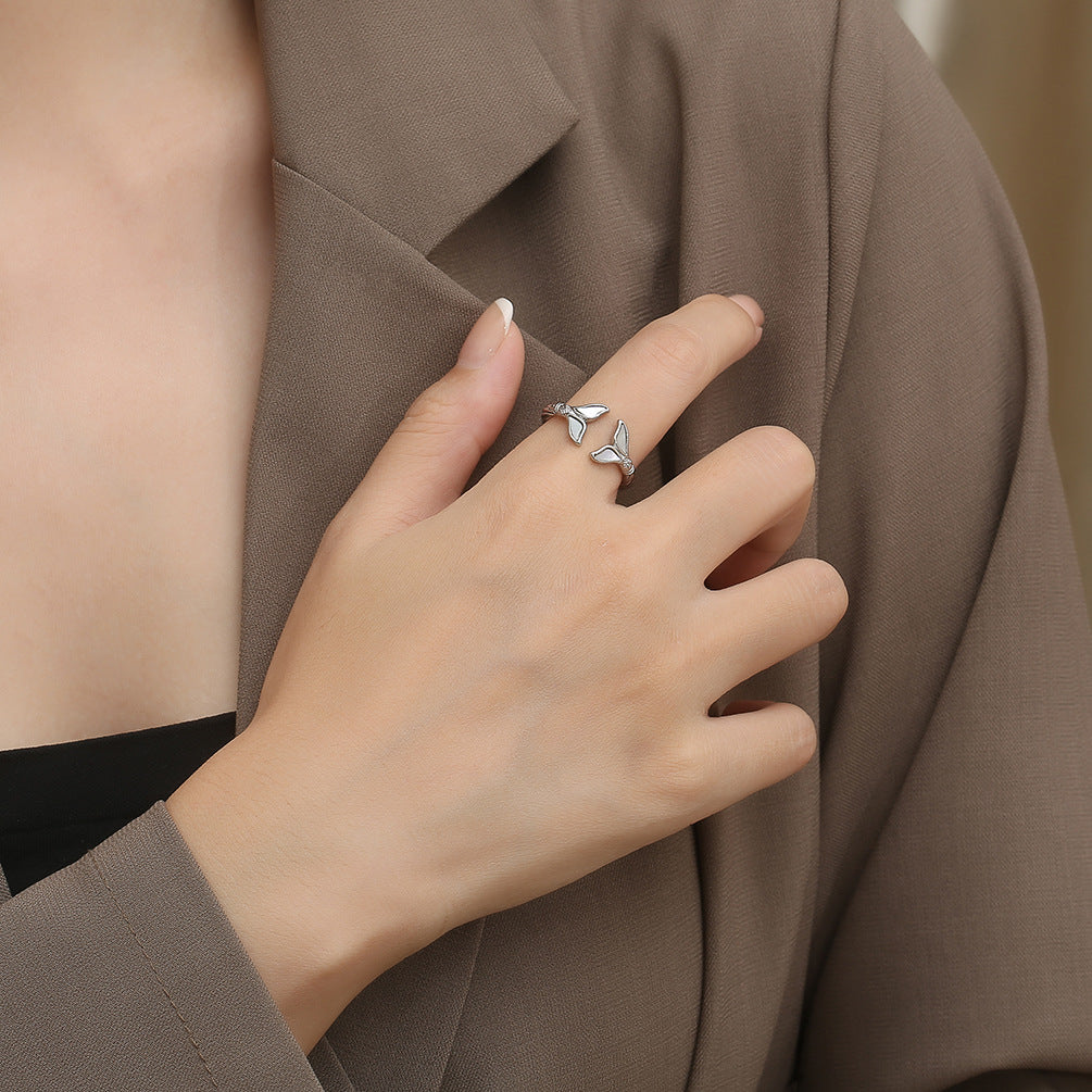 INS Niche Light Luxury Fishtail Shell Titanium Steel Women's Ring