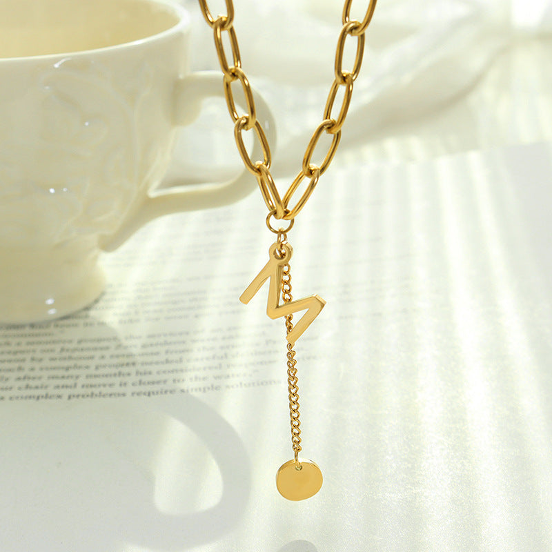 European and American Online Celebrity Letter M Tassel Round Necklace - Female Titanium Gold-Plated Accessory