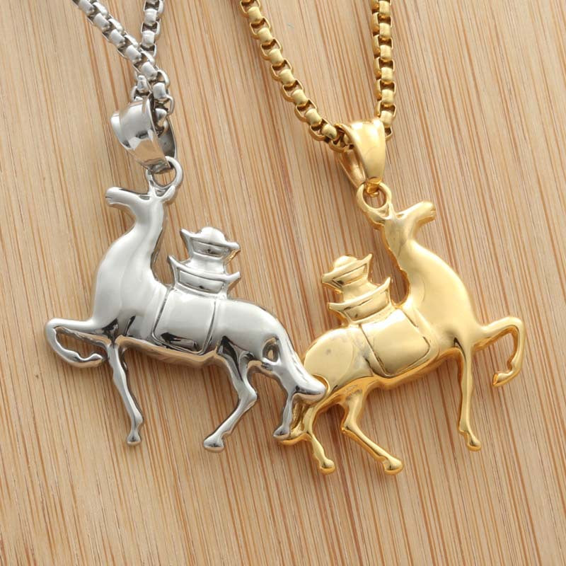 Titanium Steel Hollow Horse Pendant Necklace for Men - Punk Animal Design by Planderful