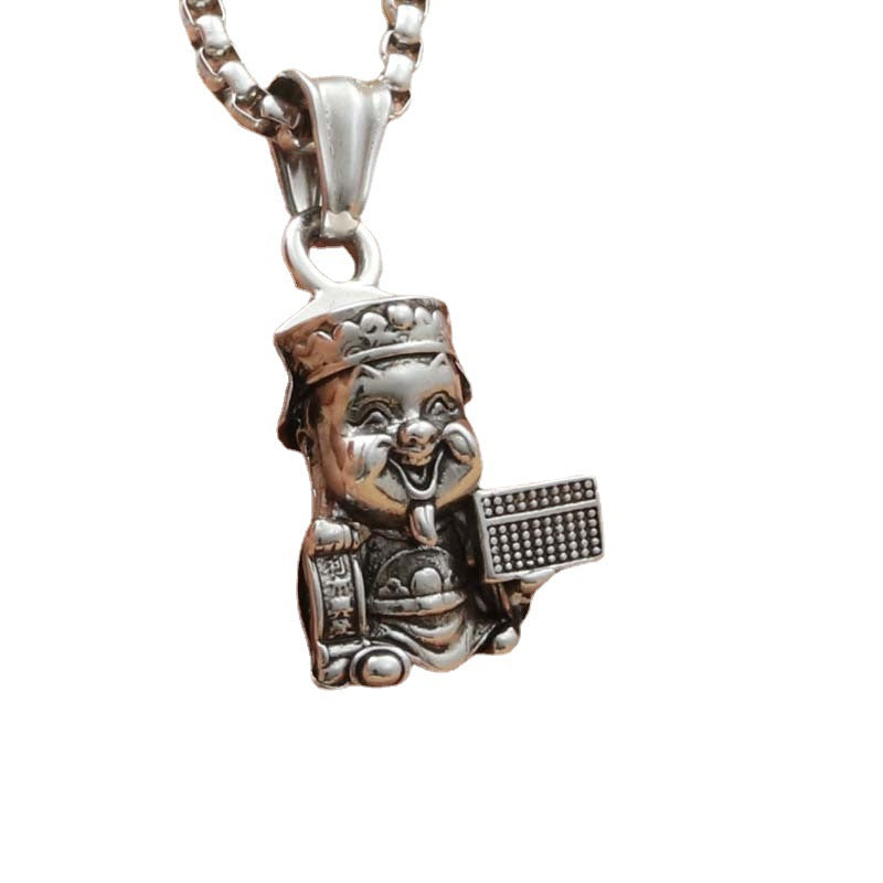 Personalized Titanium Steel God of Wealth Pendant Necklace for Men - Retro Punk Style