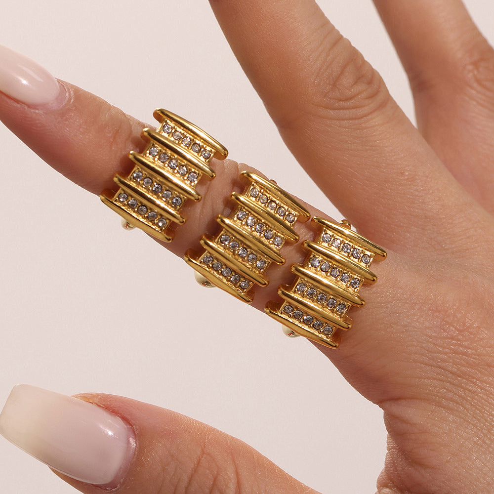 Planderful Mens Zircon Ring Open Square Stainless 18K Gold