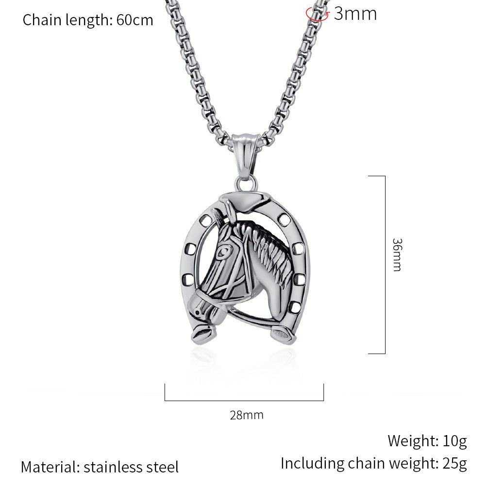 Planderful Hip Hop Horse Head Necklace Titanium Steel Pendant For Men Bold Statement