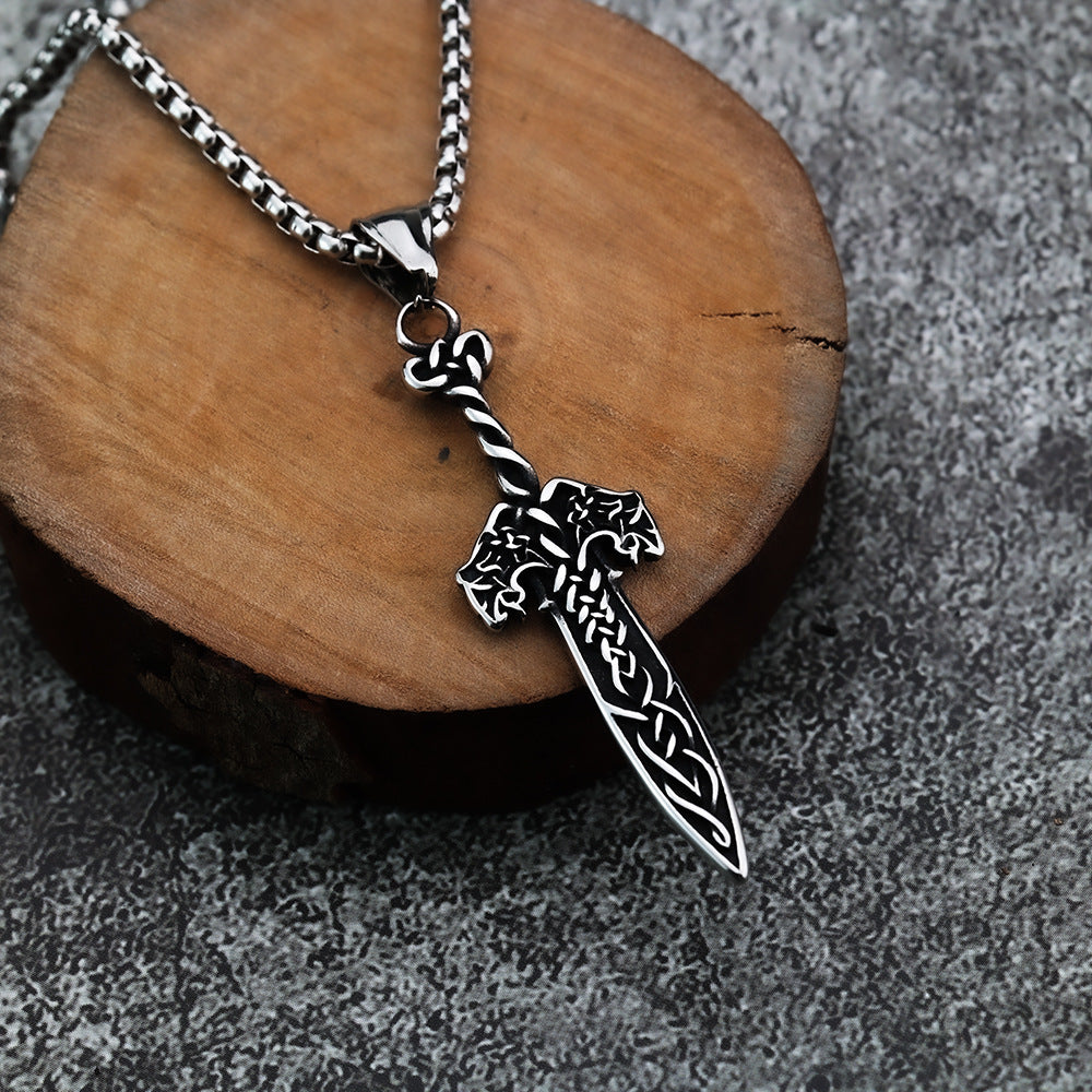 Planderful Viking Sword Pendant Necklace For Men Titanium Steel Personalized Retro Norse Legacy Jewelry