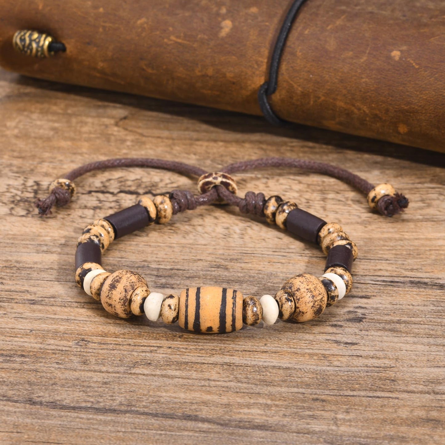 Wooden Accessories Stone Nylon Rope Men's Adjustable Bracelet