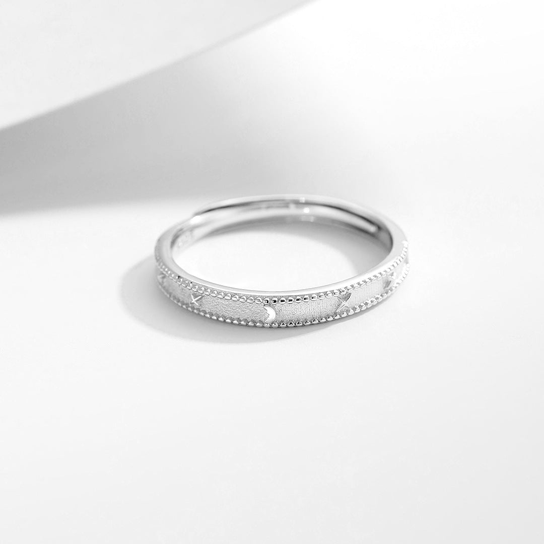 Planderful S925 Sterling Silver Moon Star Ring for Women Adjustable Light Luxury Korean Version