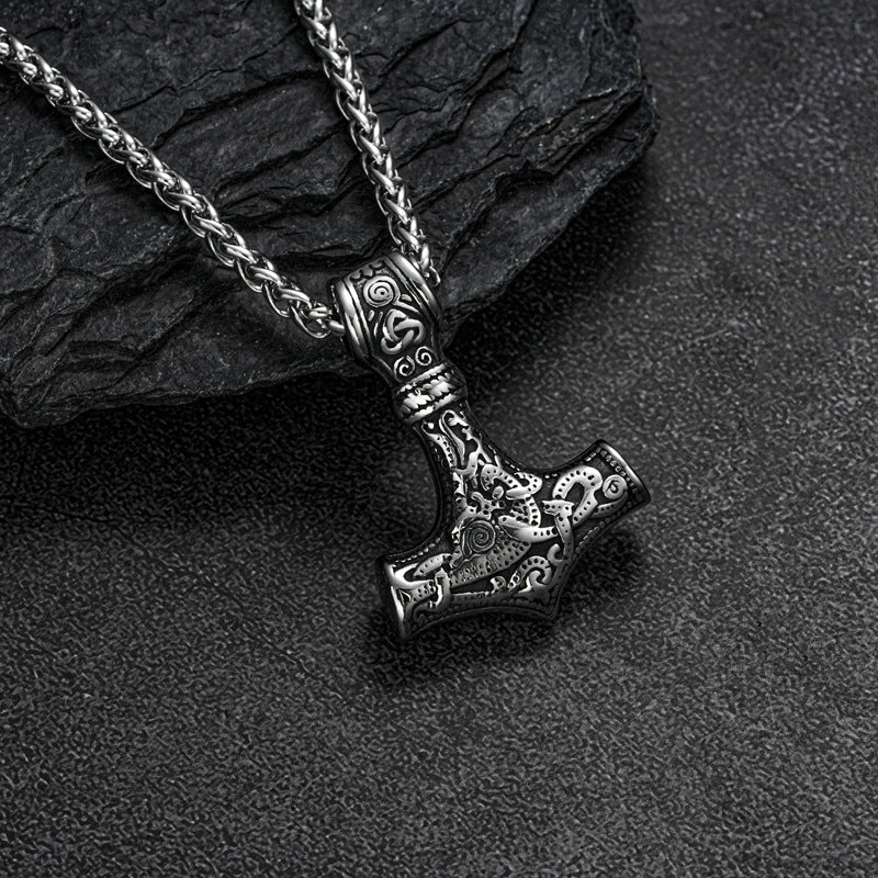 Planderful Nordic Viking Necklace For Men Engraved Steel Pendant Heritage Inspired Durable Style Gift